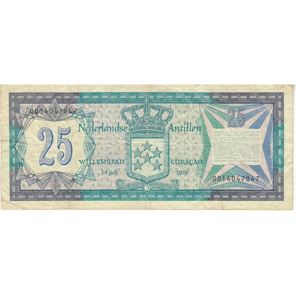 Antilles Note 1979 25 Gulden, F-VF