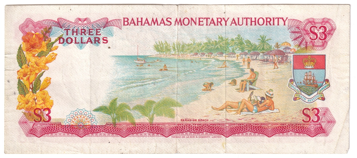 Bahamas 1968 3 Dollar Note, Pick #28a, VF (tear)