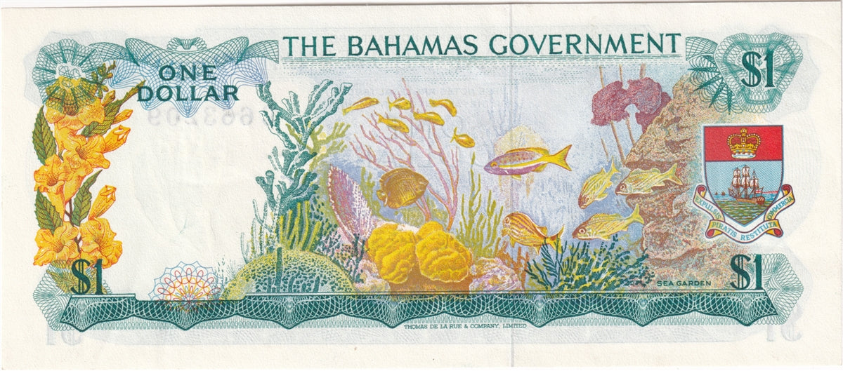 Bahamas 1965 1 Dollar Note, Pick #18b 3 Signatures, AU