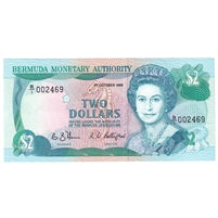 Bermuda 1988 2 Dollar Note, Pick #34a, AU