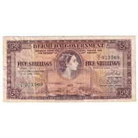 Bermuda 1957 5 Shilling Note, Pick #18b, VG