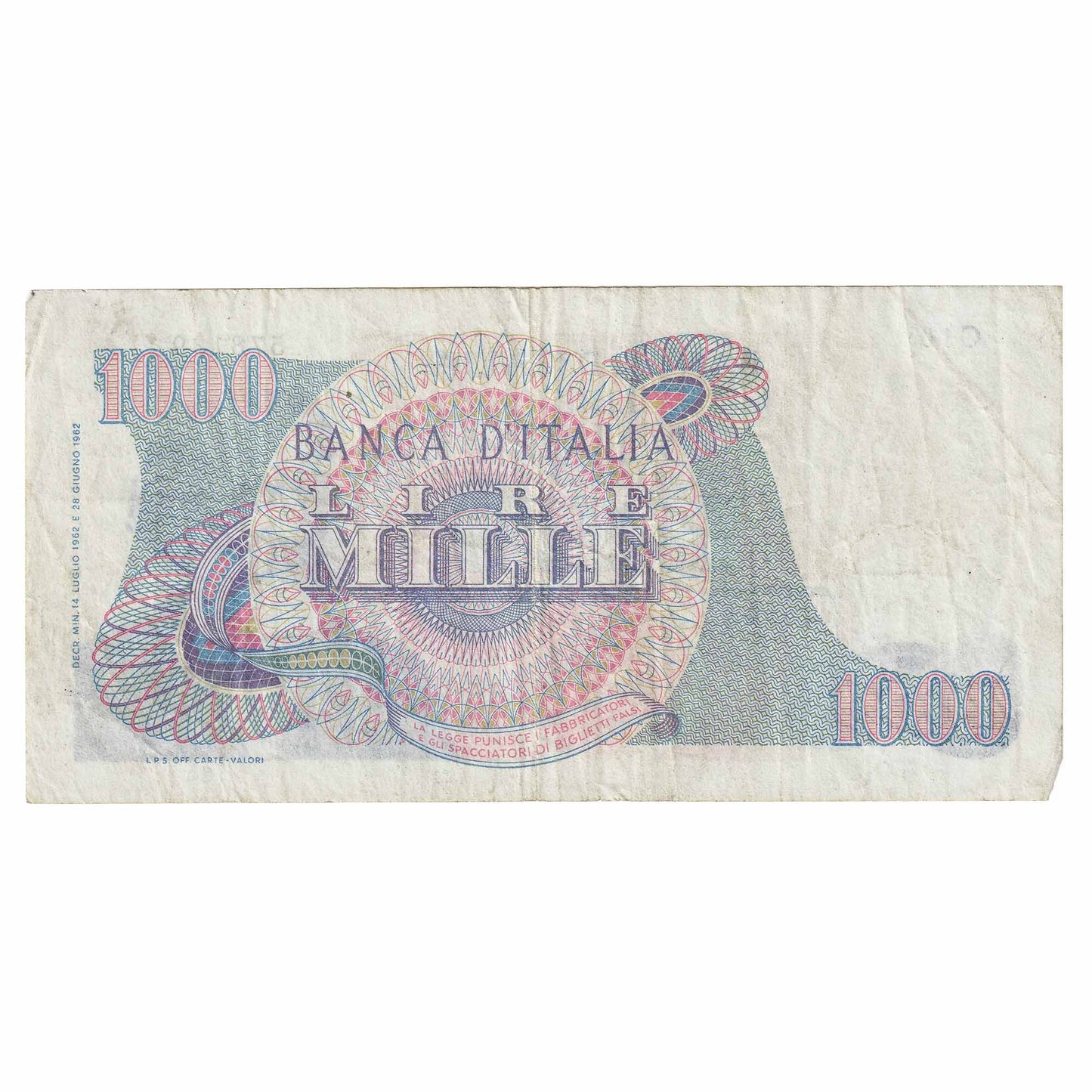 Italy 1962 1,000 Lire Note, Pick #96a, VF
