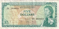 East Caribbean States 1965 5 Dollar Note, Pick #14h, Signature 9, VF