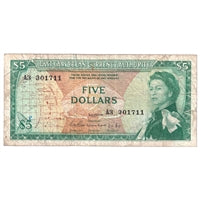 East Caribbean States 1965 5 Dollar Note, Pick #14a, Signature 1, F