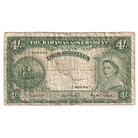 Bahamas 1953 4 Shilling Note, Pick #13d, VG-F