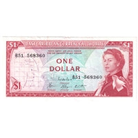 East Caribbean States 1965 1 Dollar Note, Pick #13e, Signature 8, EF