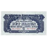 Czechoslovakia 1944 5 Korun Note, Pick #46s, UNC