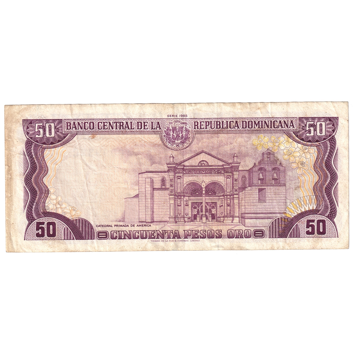 Dominican Republic 1985 50 Pesos Note, Pick #121b Oro, VF