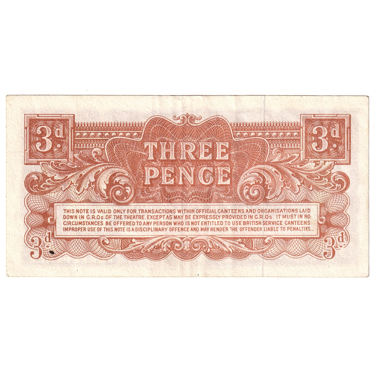 Great Britain 1948 3 Pence Note, Pick #M16a 2nd Series, EF