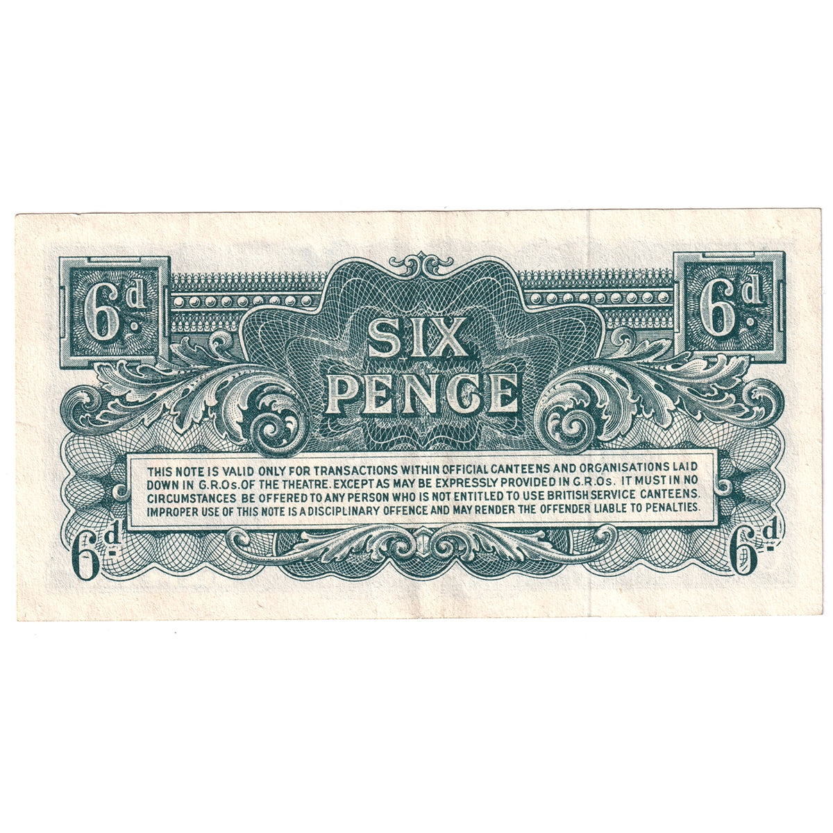 Great Britain 1948 6 Pence Note, Pick #M17a 2nd Series, EF-AU