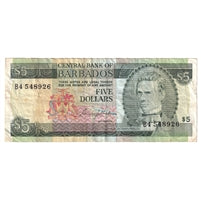 Barbados 1973 5 Dollar Note, Pick #13a, VF