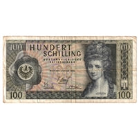 Austria 1970 100 Schilling Note, Pick #145a, F