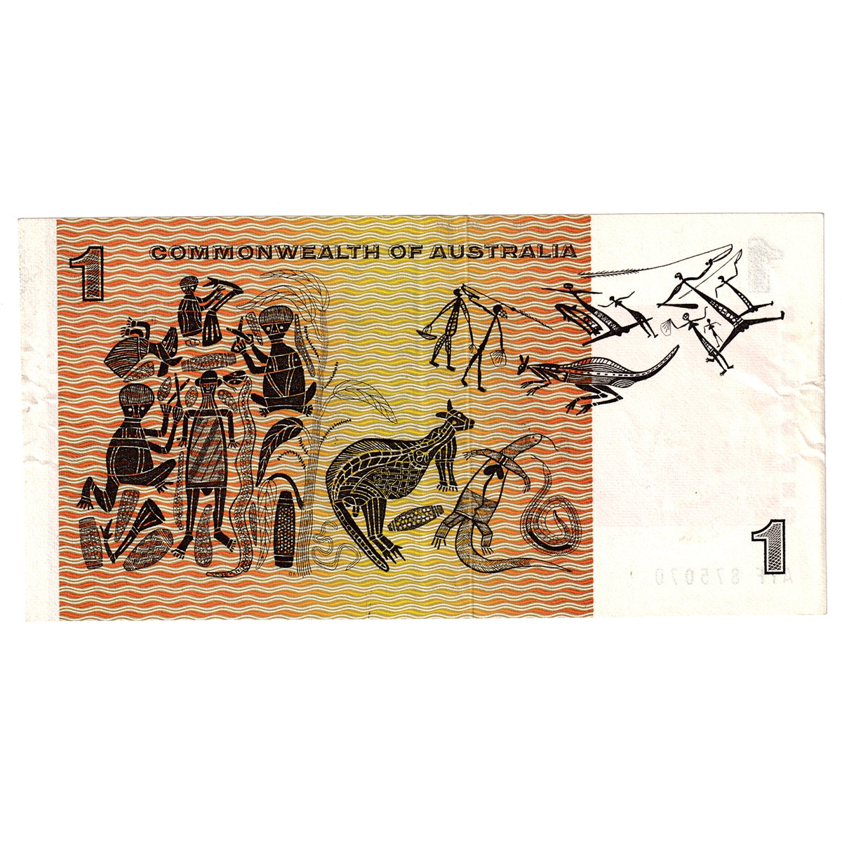 Australia Note Pick #37c 1969 1 Dollar, EF-AU (tears)