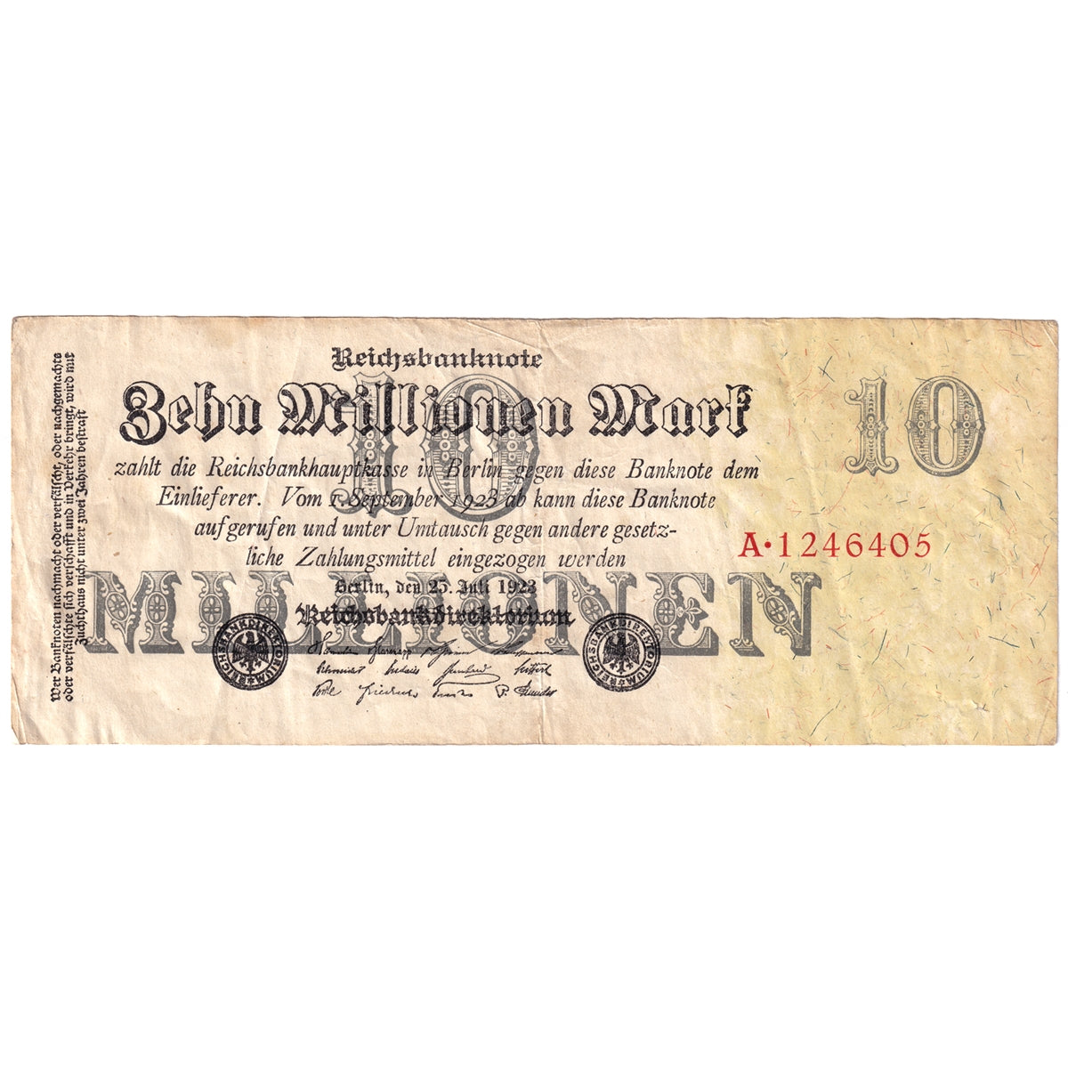 Germany 1923 10 Million Mark Note Pick 96 VF hole Colonial Acres Germany 1923 10 Million Mark Note Pick 96 VF hole Colonial Acres