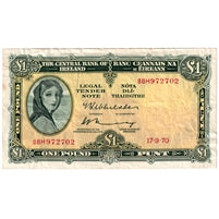 Ireland 1970 1 Pound Note, E085, VF