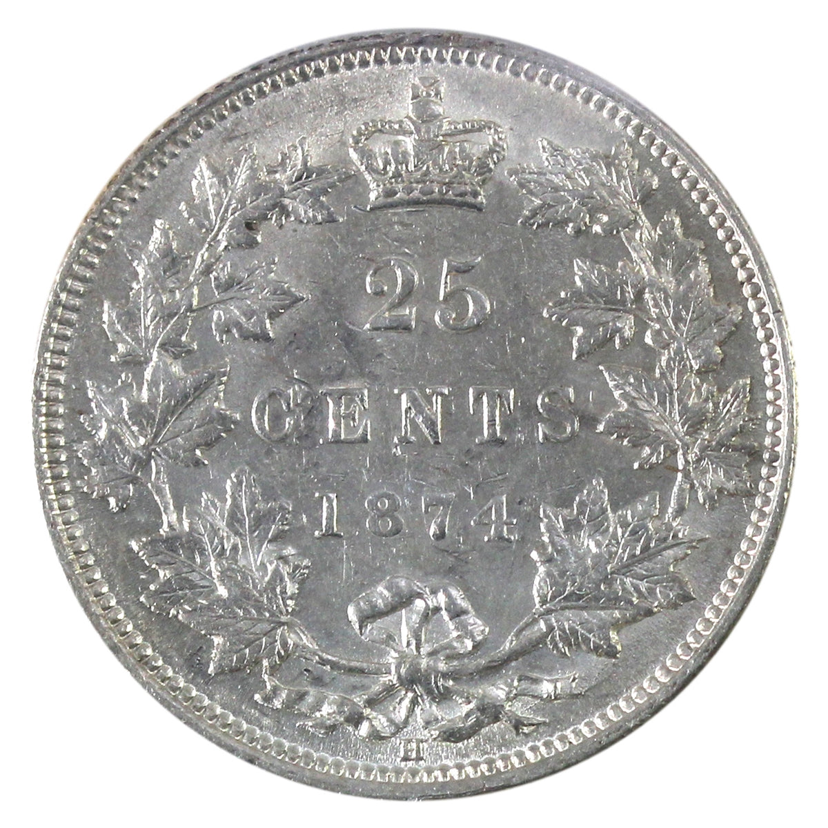 1874H Canada 25-cents ICCS Certified AU-50