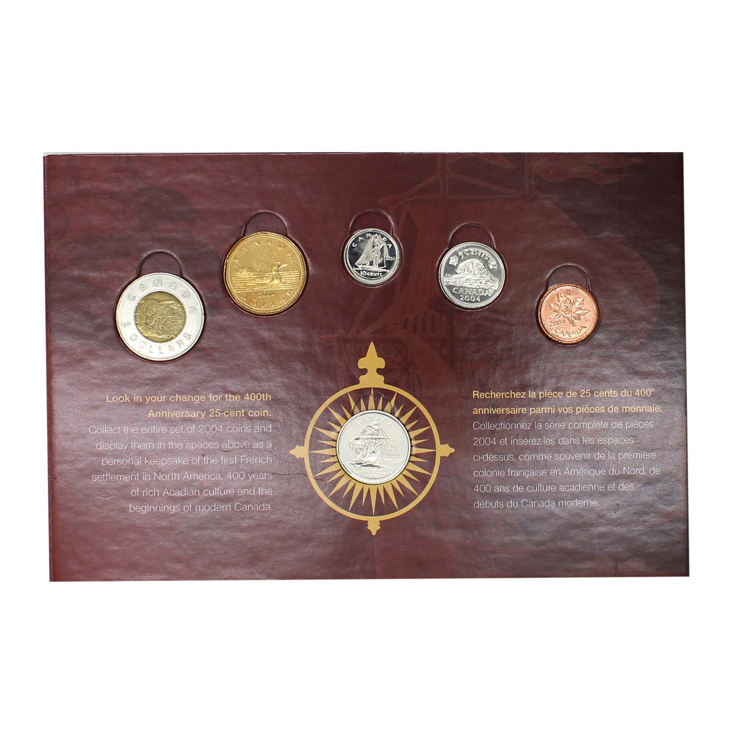 2004 Canada 6-coin 400th Ann. of 1st French Settlement Circulation Collector Card (Full)