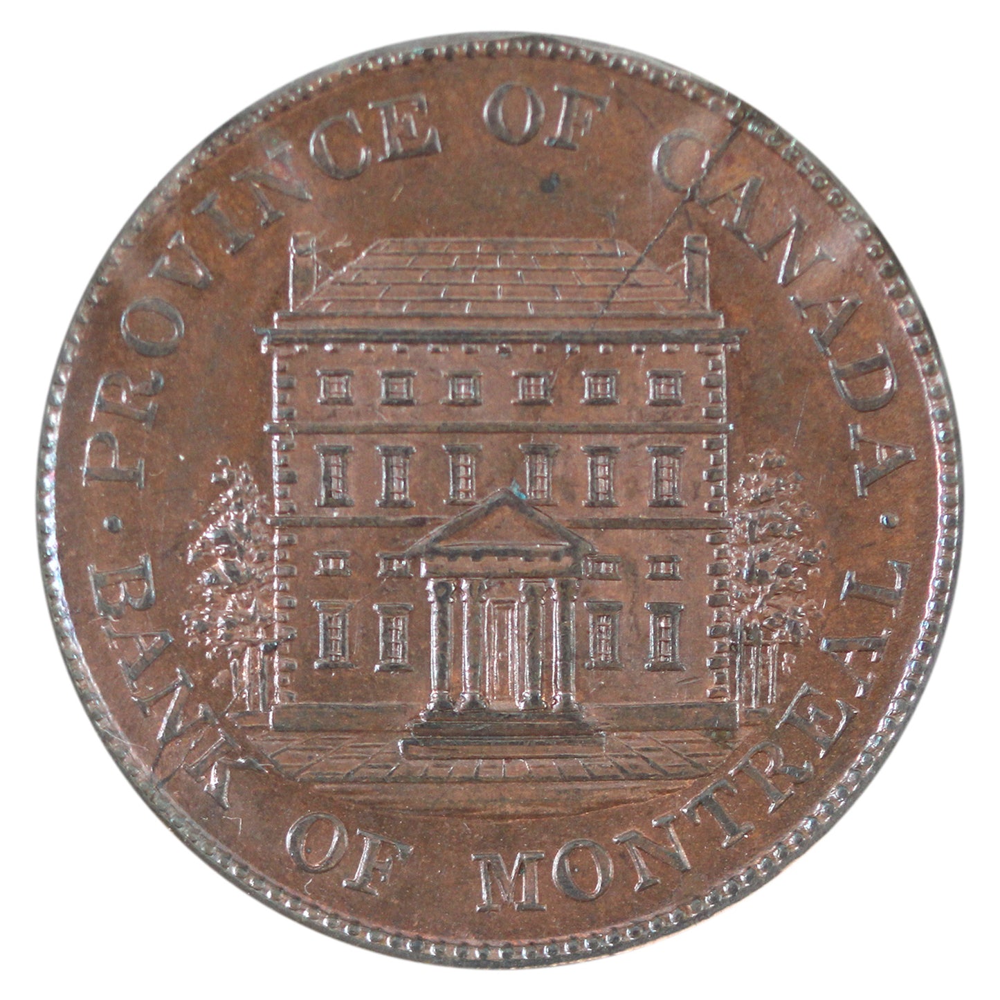 PC-1A2 1842 PC Bank of Montreal Half Penny Token Brilliant UNC (MS63) Lustrous Brown
