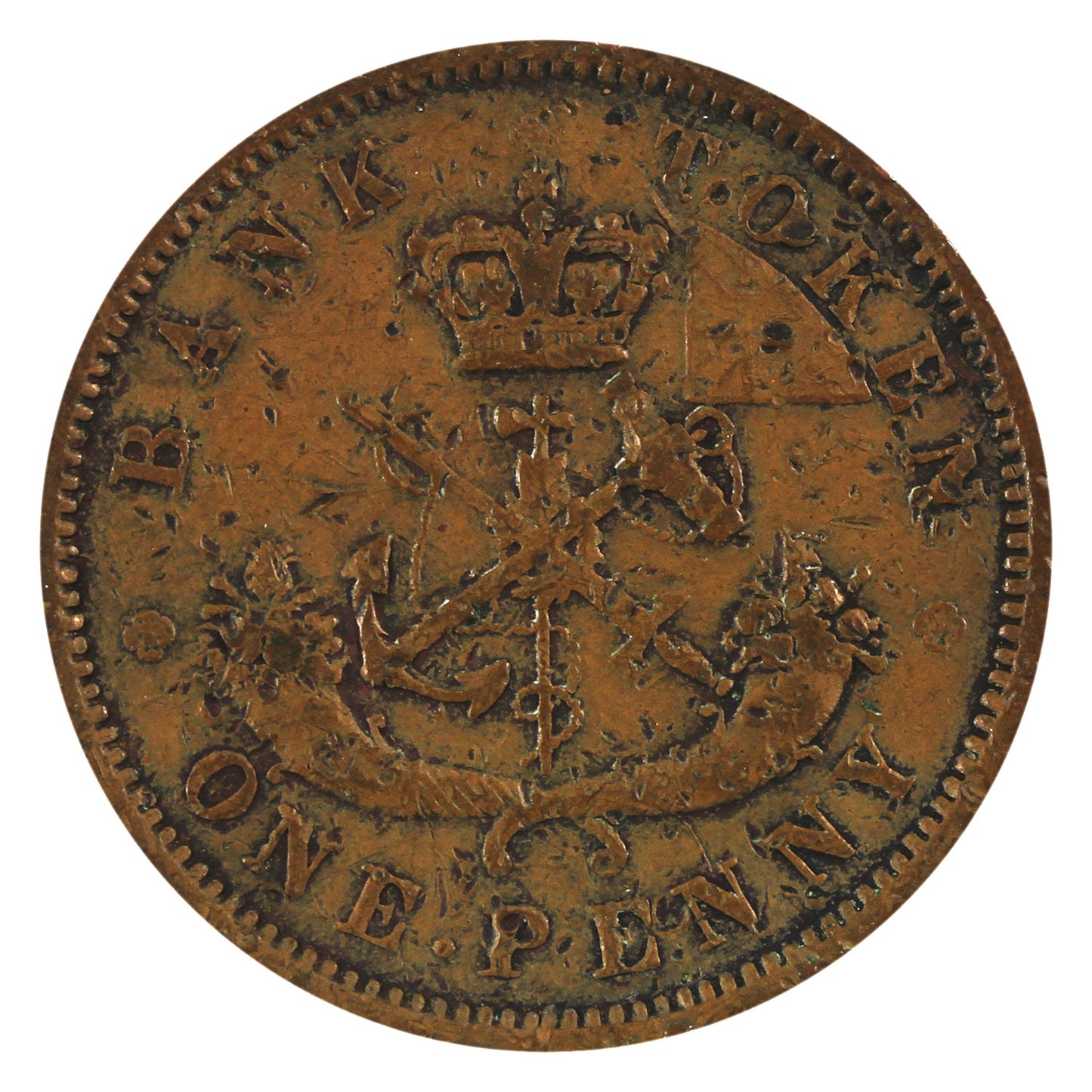 PC-6D 1857 Upper Canada Penny Token F-VF (F15) Scratched, Cleaned or impaired