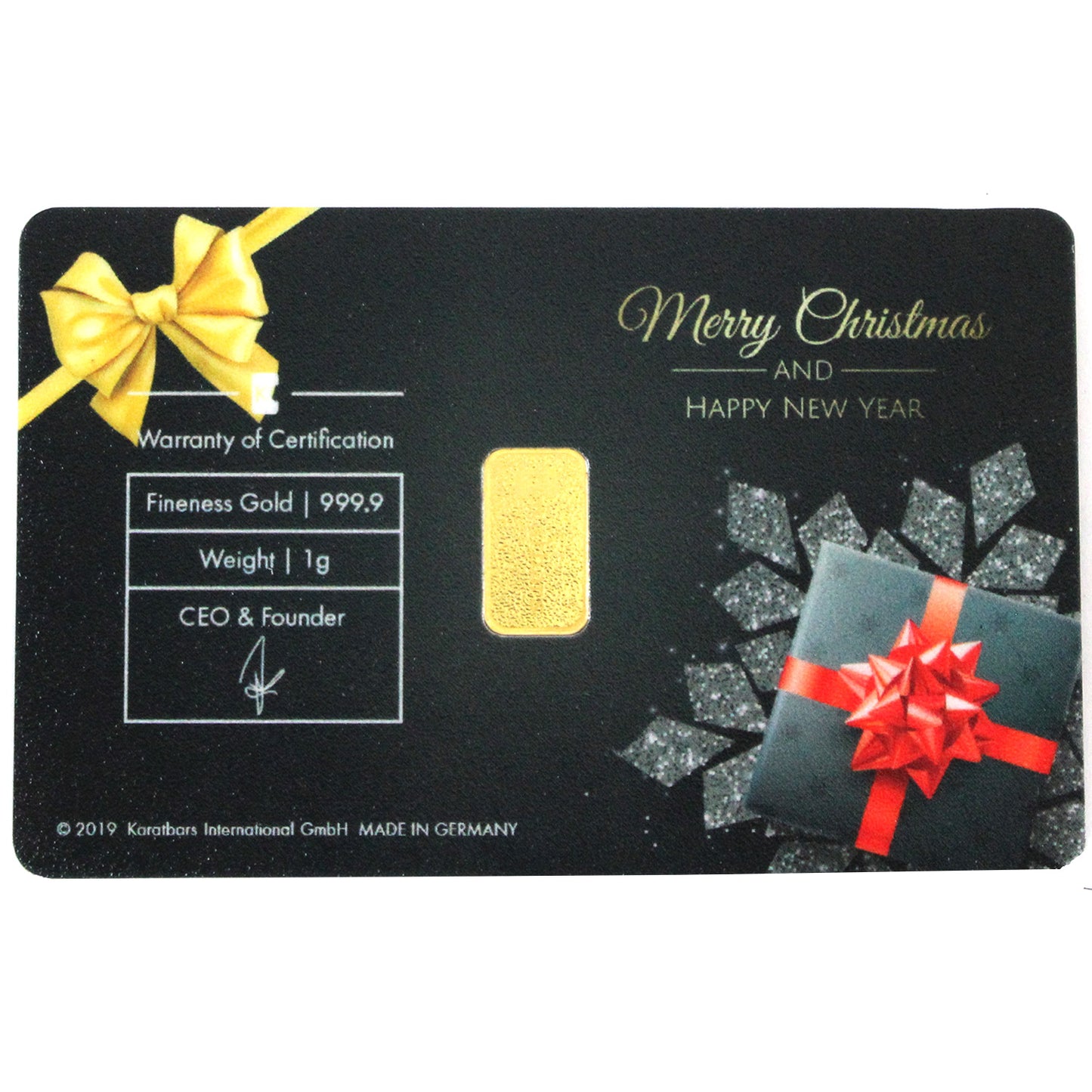 Karatbars 1 gram Gold Bar in Merry Christmas & Happy New Year Assay Card (No Tax)