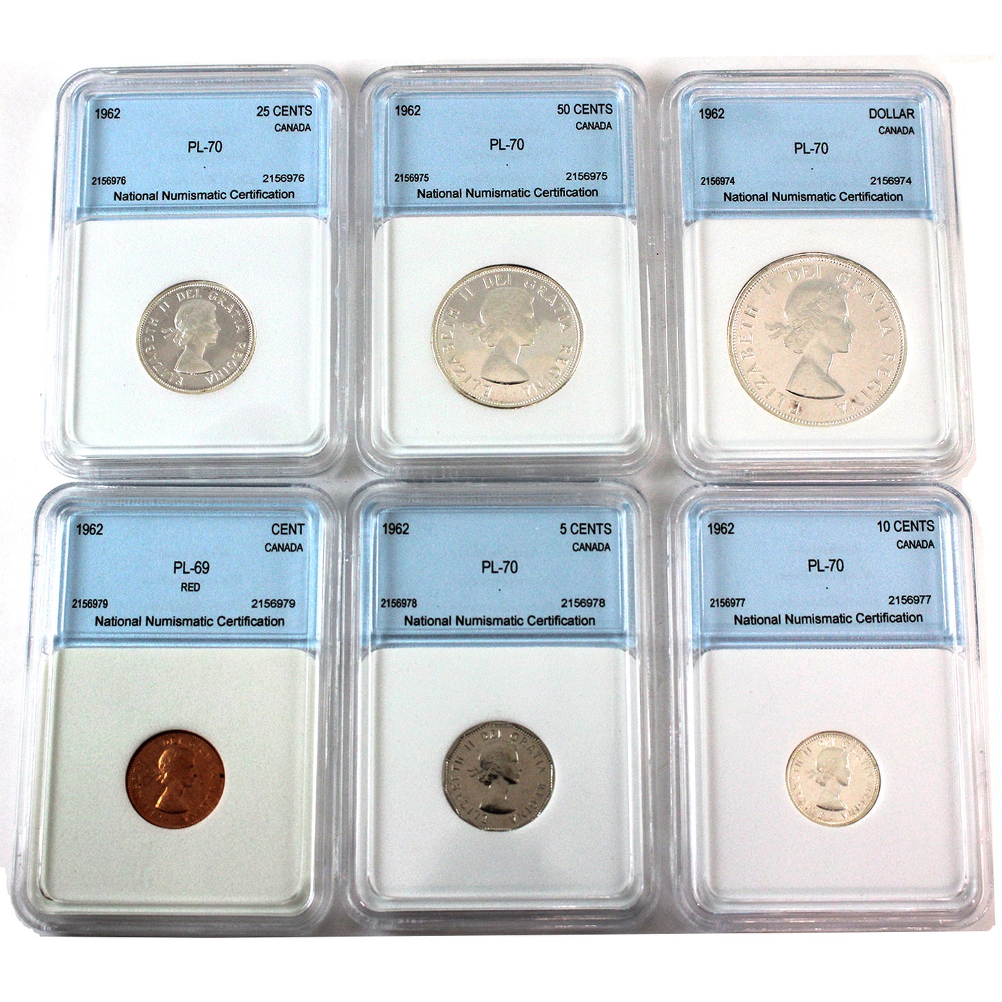 Lot of 6x 1962 Canada Decimal, NNC Certified PL-69 to PL-70, 6Pcs.