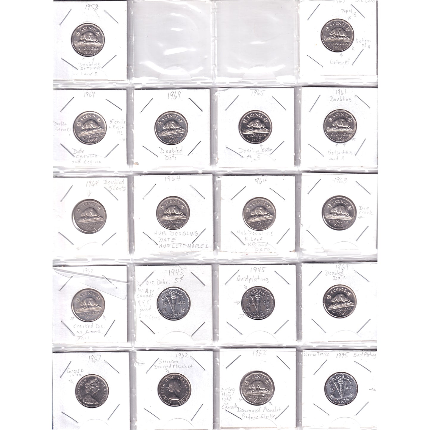 Lot of 18x 1945-1969 Canada 5-Cents, Ungraded, 18Pcs.