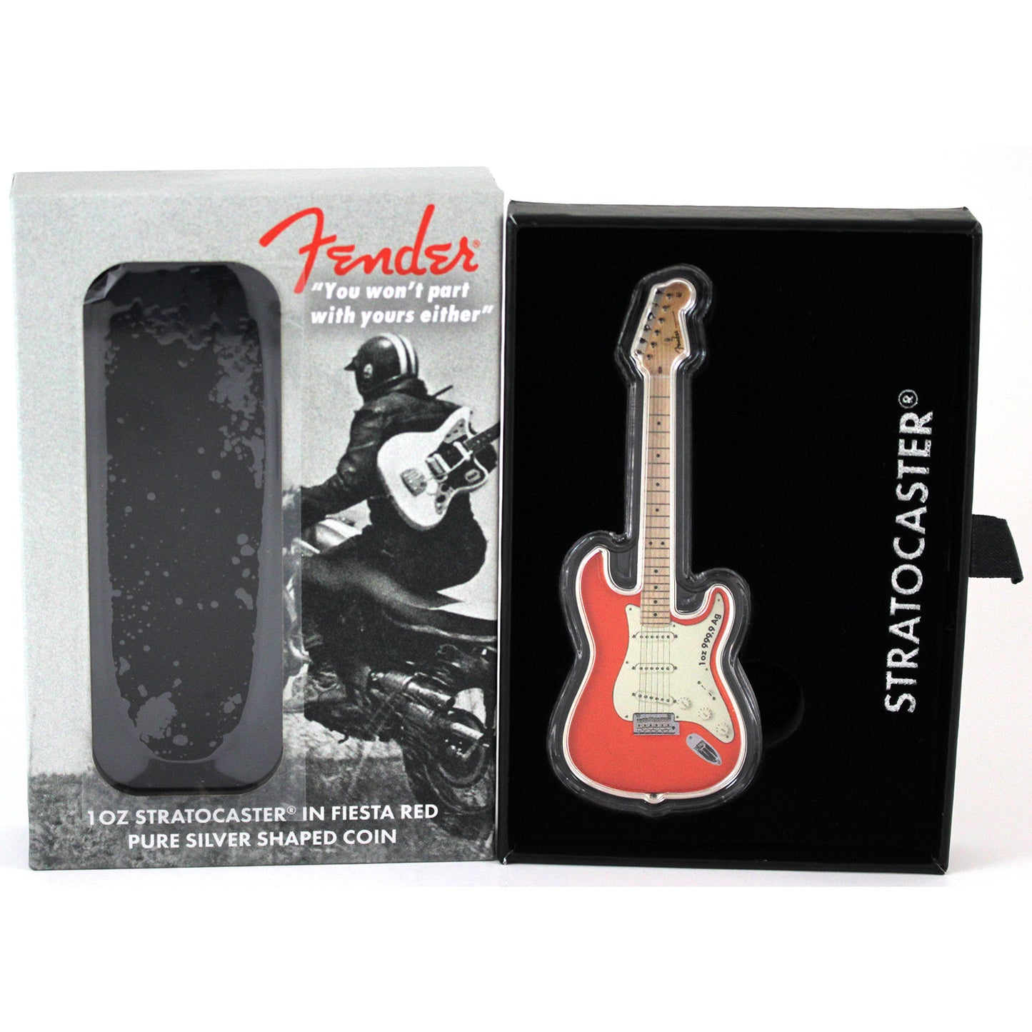 2022 Solomon Islands $2 Fender 'Stratocaster' Shaped 1oz. Coin in Fiesta Red (No Tax)