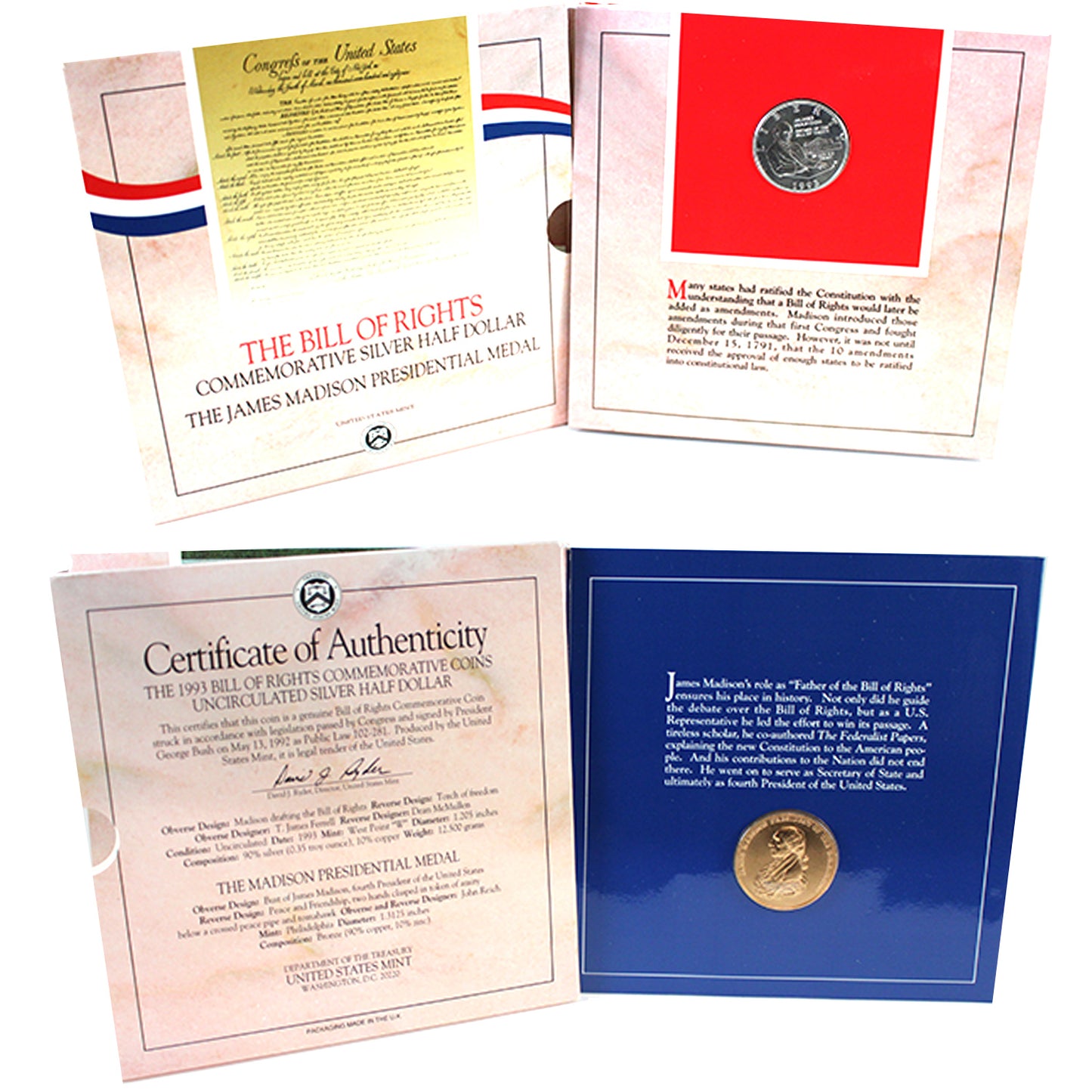 1993 P United States Bill of Rights Uncirculated Silver Half Dollar in Collectable Card