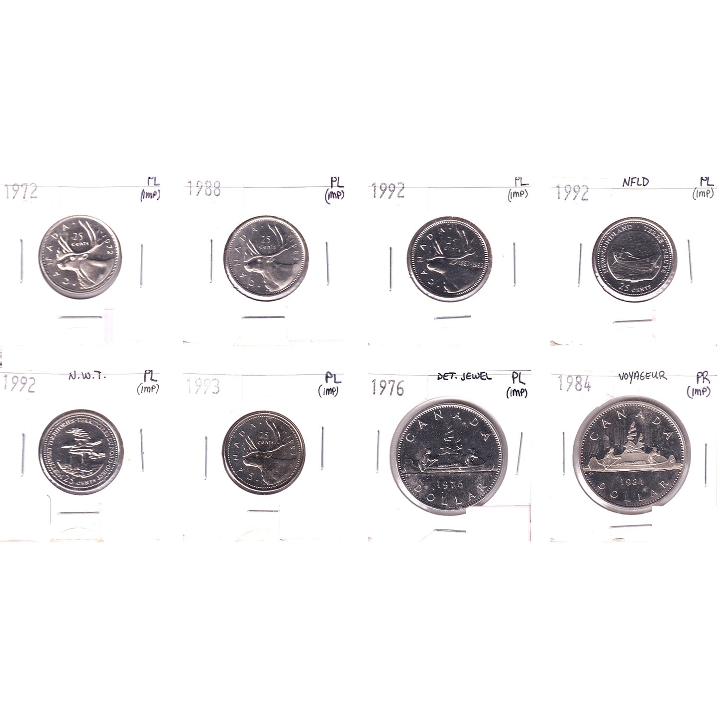 Lot of 8x 1972-1984 Canada 25-Cents PL to PR, 8Pcs. (Impaired)