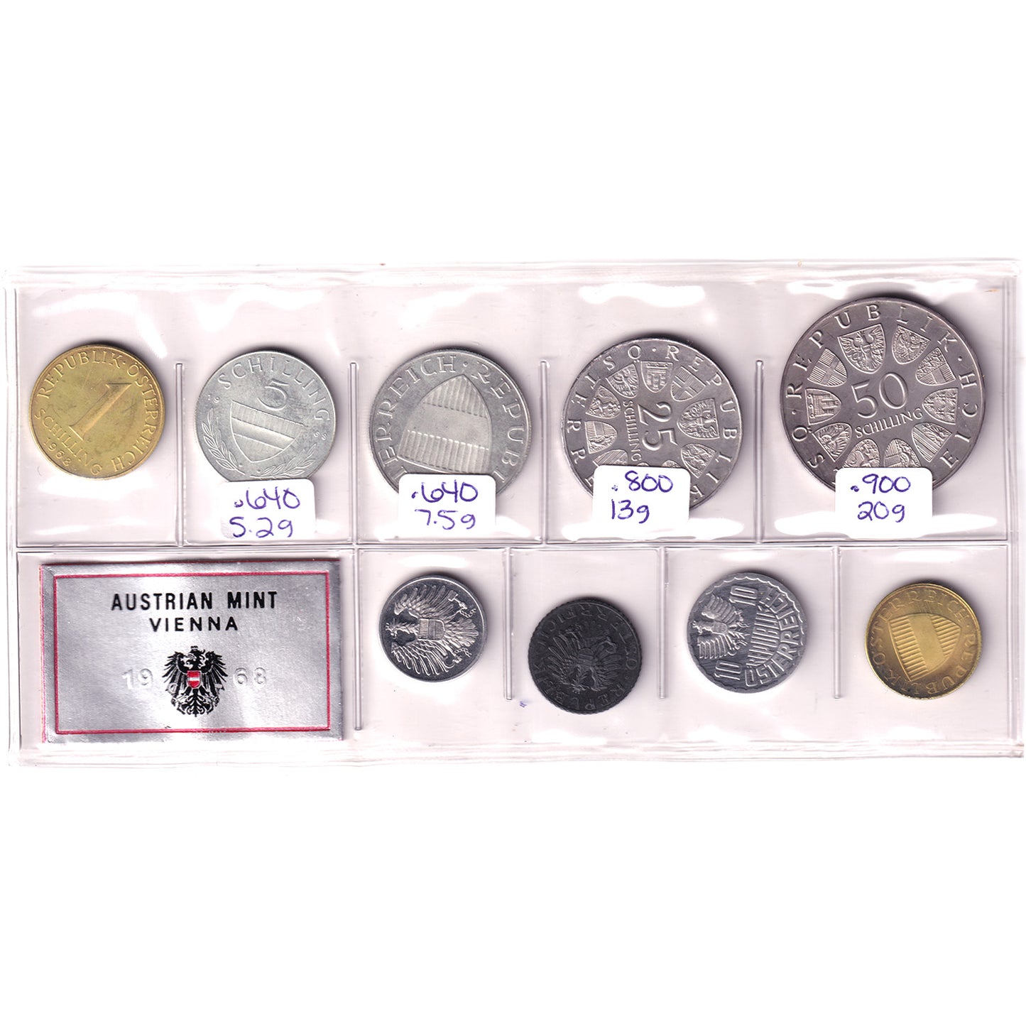 1968 Austrian Mint Proof Like Set in Plastic Sleeve
