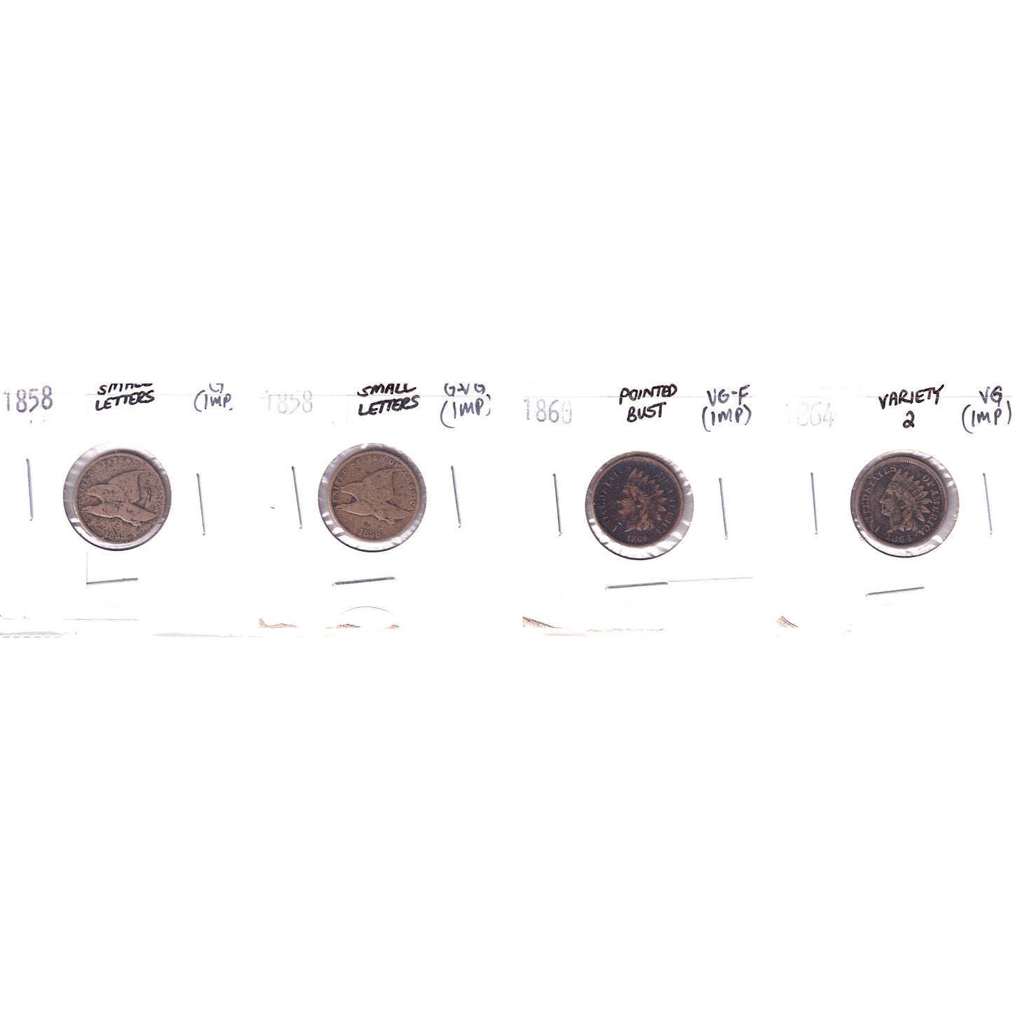 Lot of 4x 1858-1864 USA Cent, G to VG, 4Pcs. (Impaired)