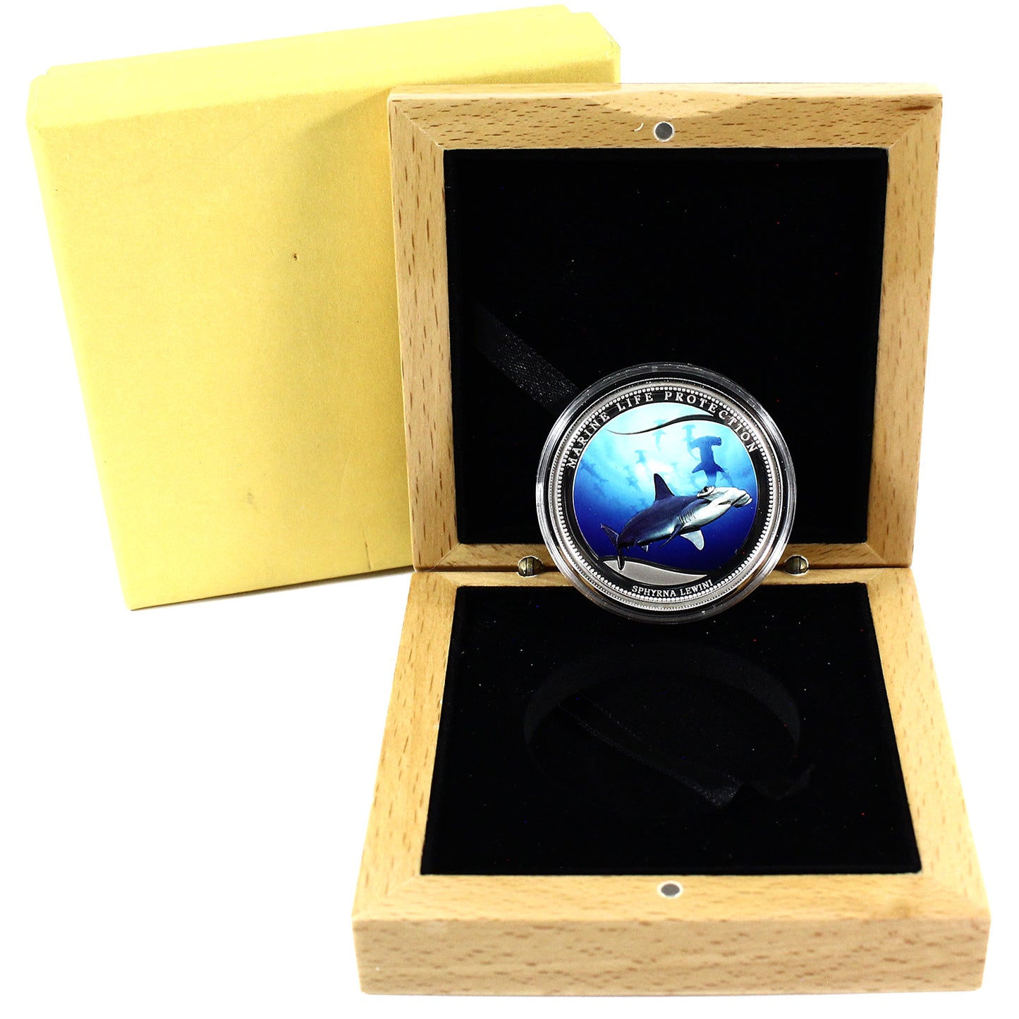 2010 Palau $1 Hammerhead Shark Silver Plated Proof Like (Scratched capsule)