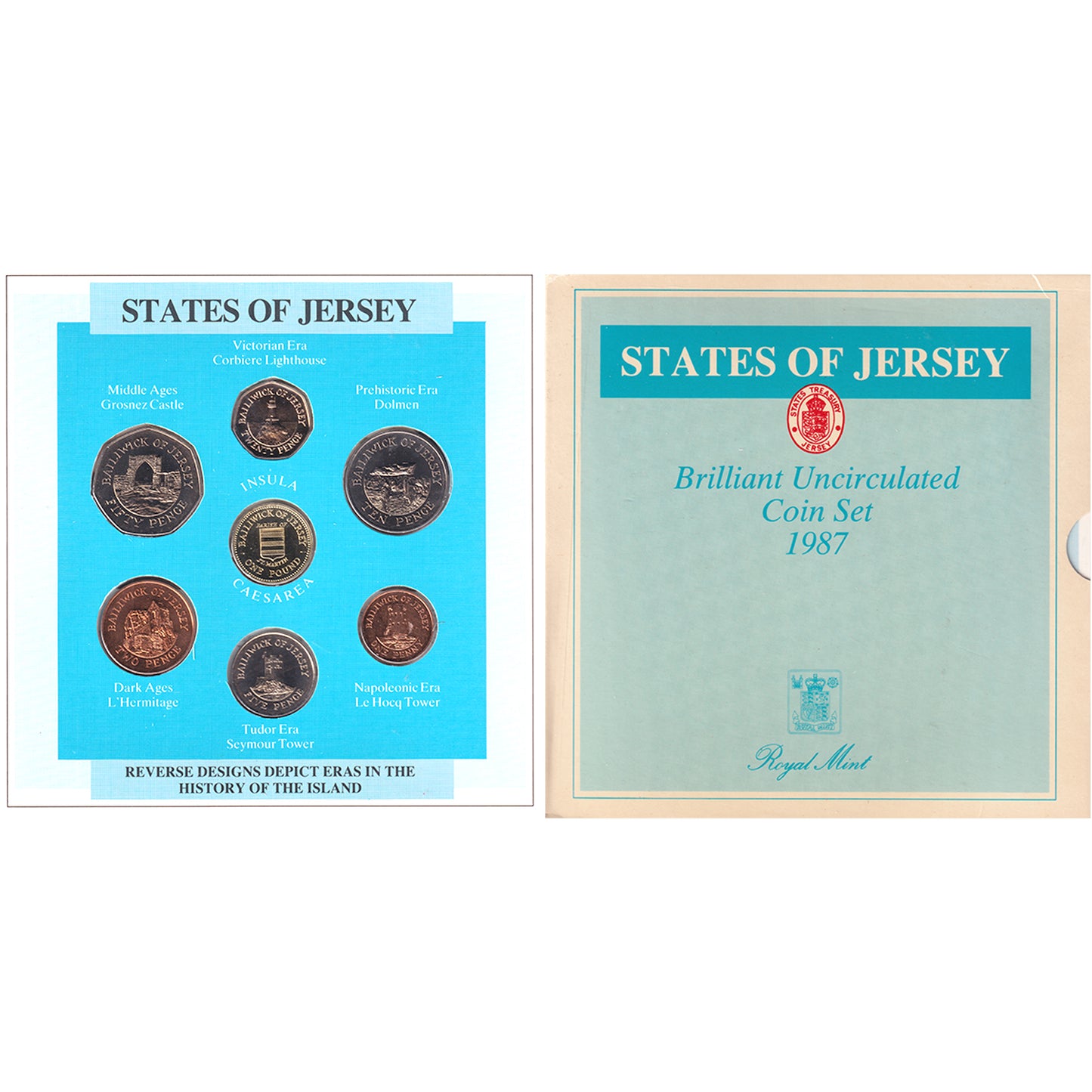1987 States of Jersey Brilliant Uncirculated 7-Coin Set in Folder (Light Wear)