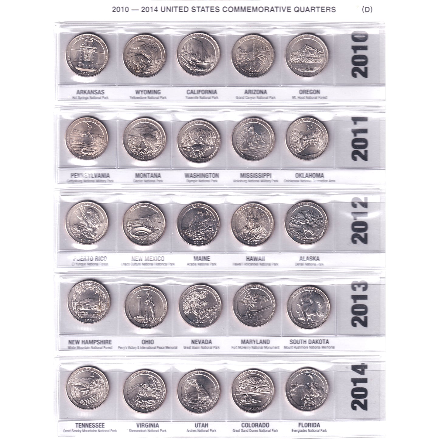 United States Commemorative Quarter Album 2010 to 2020 - P & D Mints (104 coins)