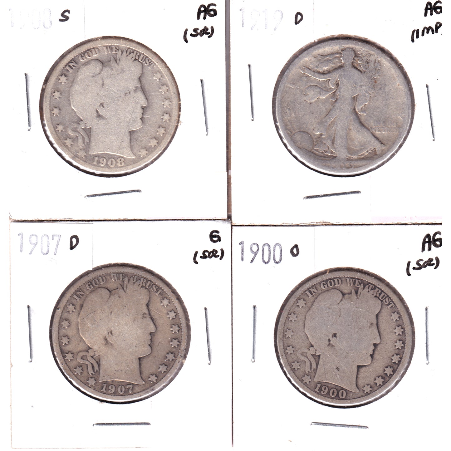 Lot of 4x 1900O-1919D USA Half Dollars, AG to G, 4Pcs. (Impaired)