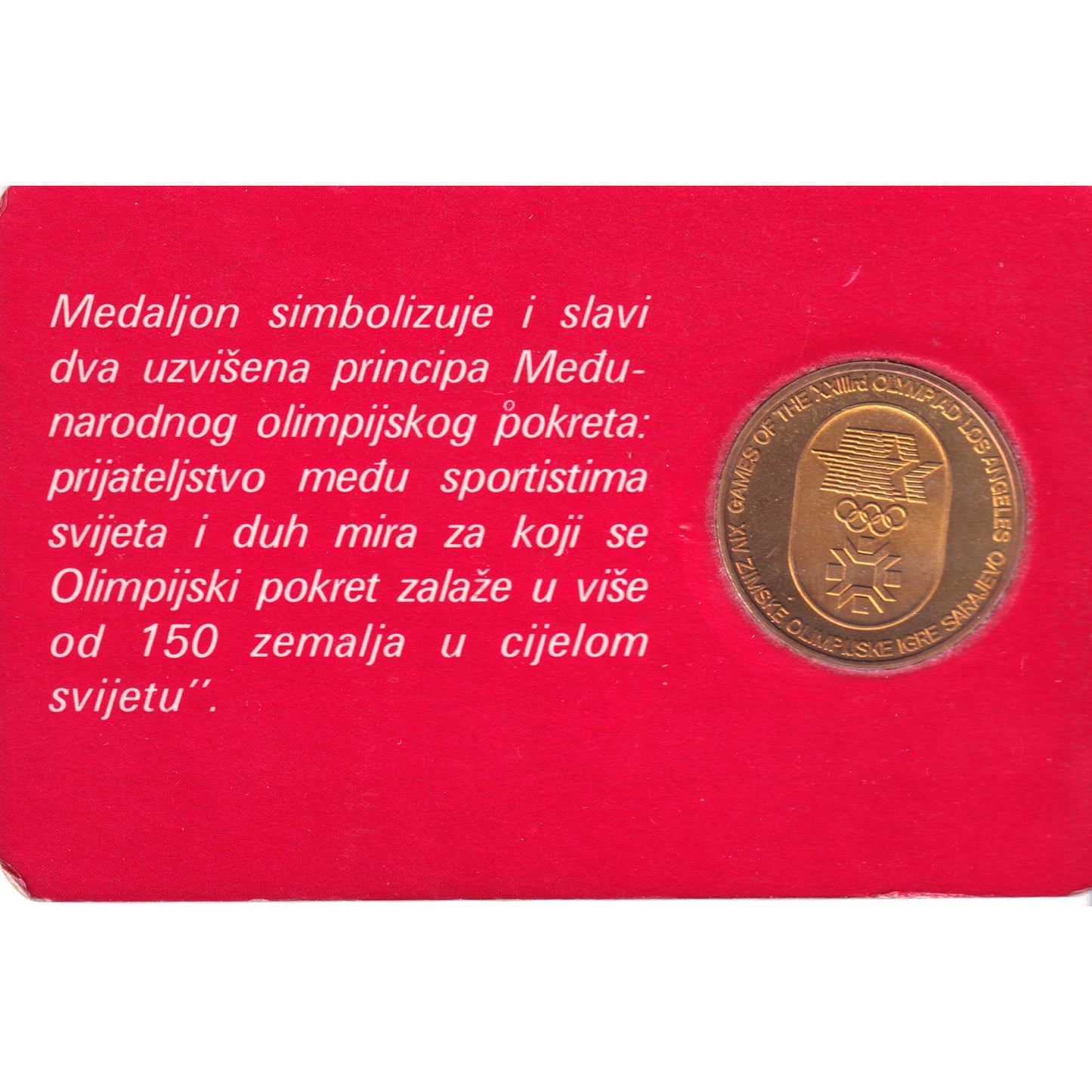 1984 Sarajevo Winter Olympics Friendship Medallion in Card (Wear)