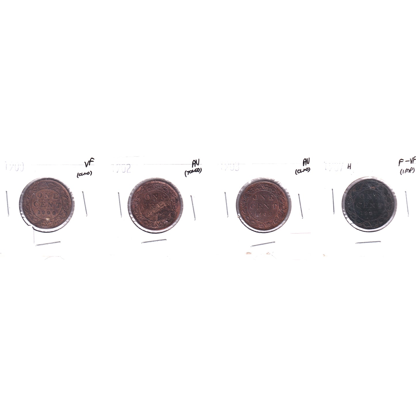 Lot of 4x 1900-1907H Canada 1-cent, F-VF to AU, 4Pcs. (Impaired)