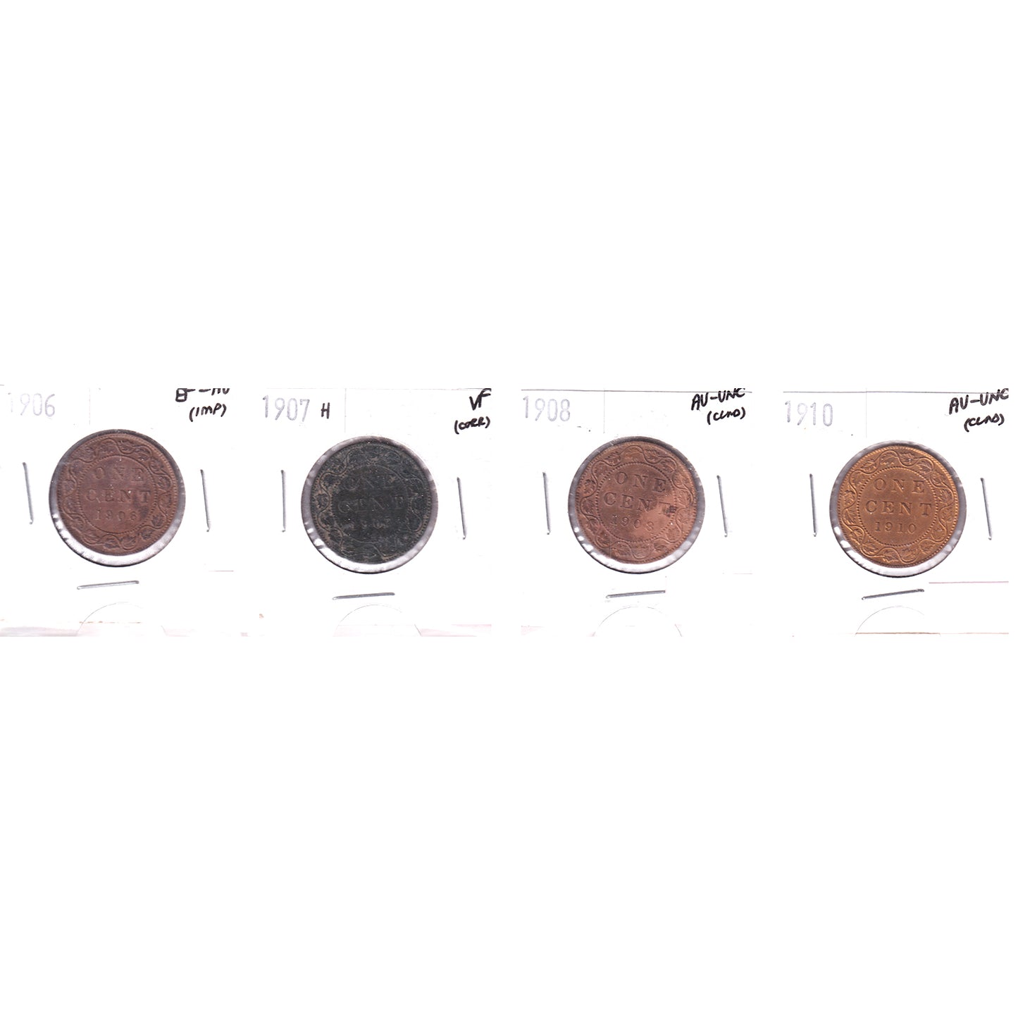 Lot of 4x 1906-1910 Canada 1-cent, VF to AU-UNC, 4Pcs. (Impaired)