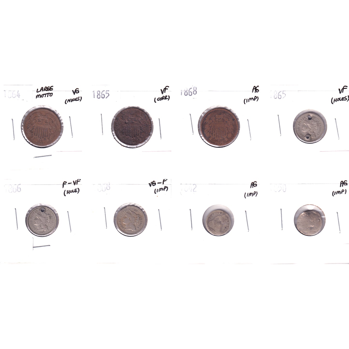 Lot of 8x 1842-1868 USA Decimal, AG to VF, 8Pcs. (Impaired)