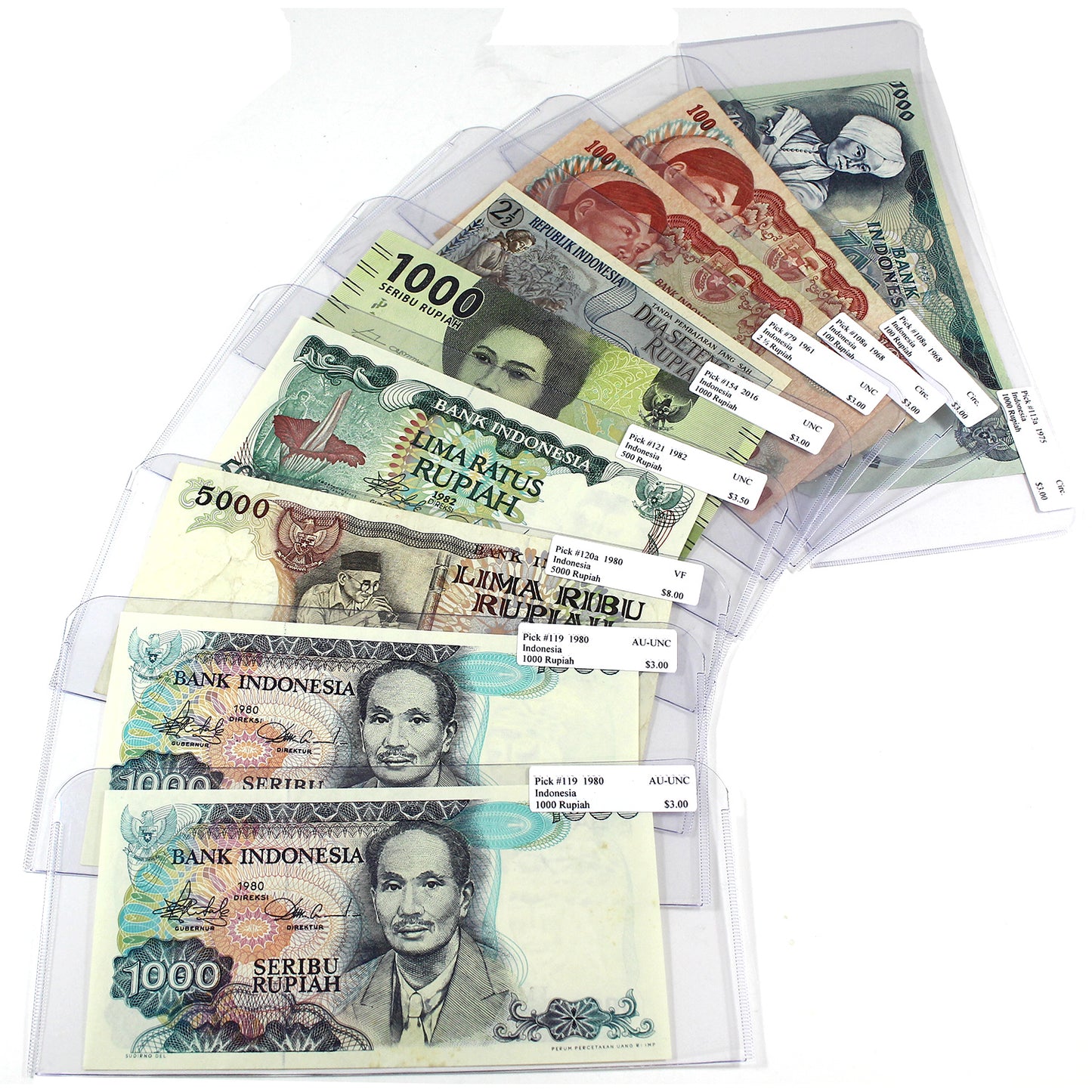 Lot of 9x 1961-2016 Indonesia Notes, Various Denominations, Circ to UNC, 9Pcs.
