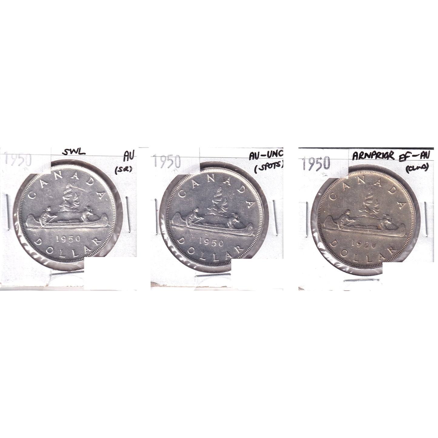 Lot of 3x 1950 Canada Dollar, EF-AU to AU-UNC, 3Pcs. (Impaired)