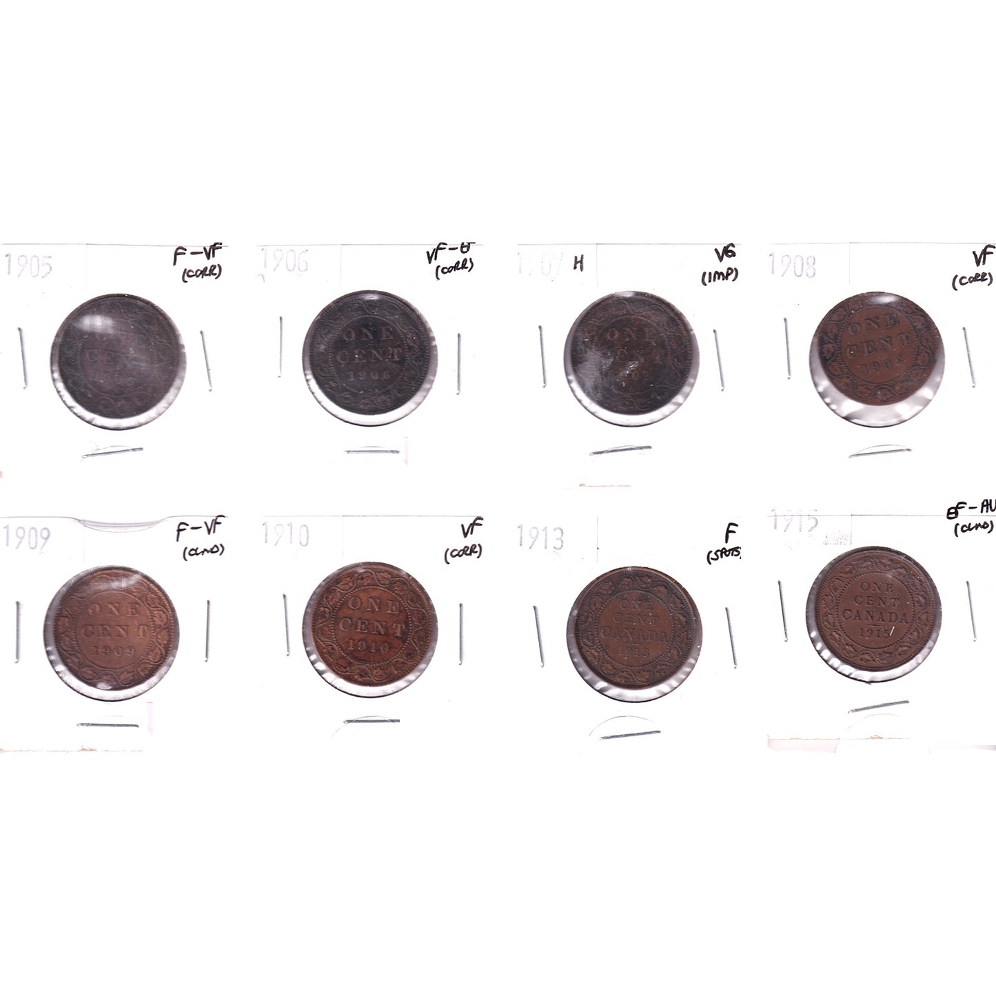 Lot of 8x 1905-1915 Canada 1-cent, VG to EF-AU, 8Pcs. (Impaired)