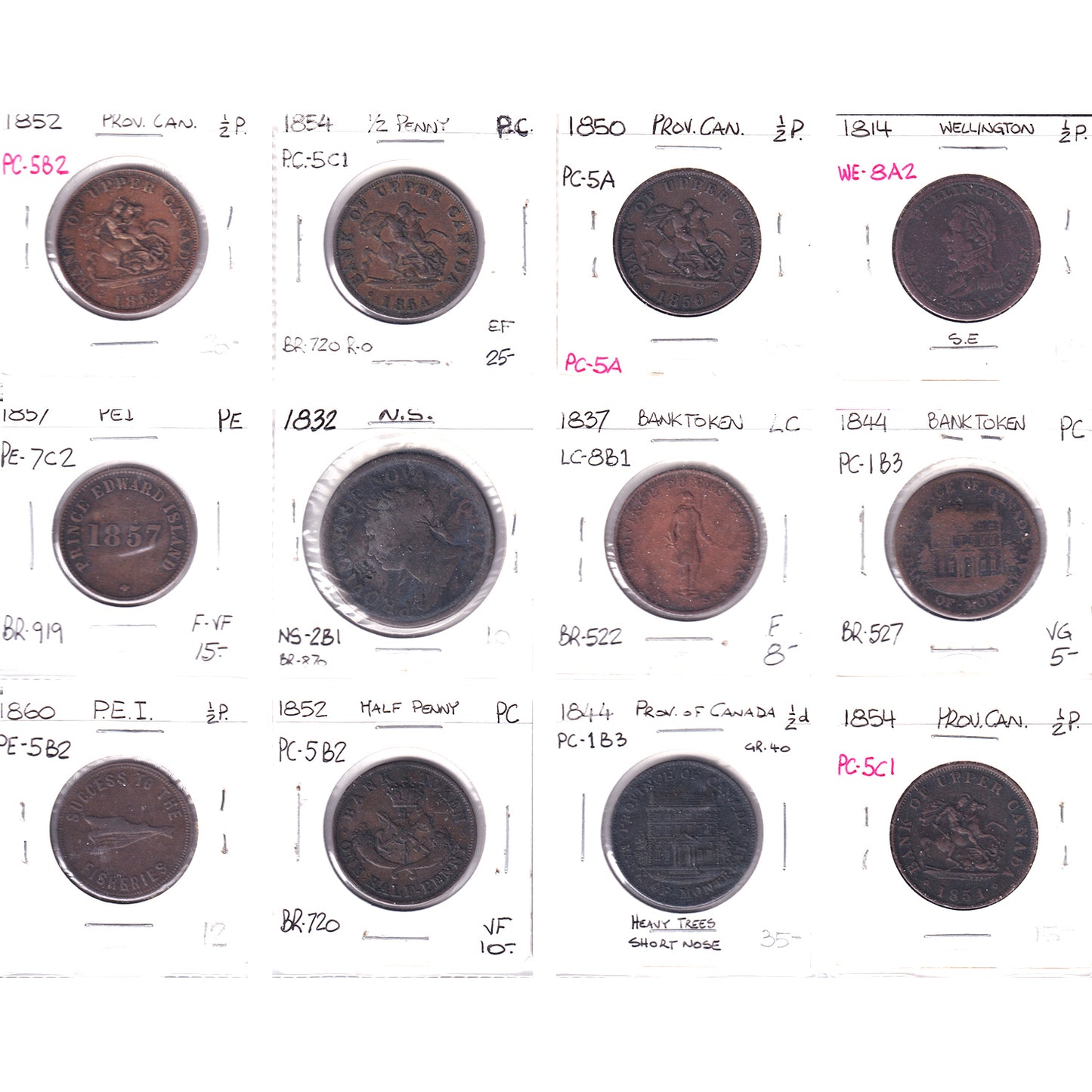 Lot of 12x 1814-1860 Mixed Canada Bank Tokens & Maritime Coins, VG to EF, 12Pcs. (Impaired)