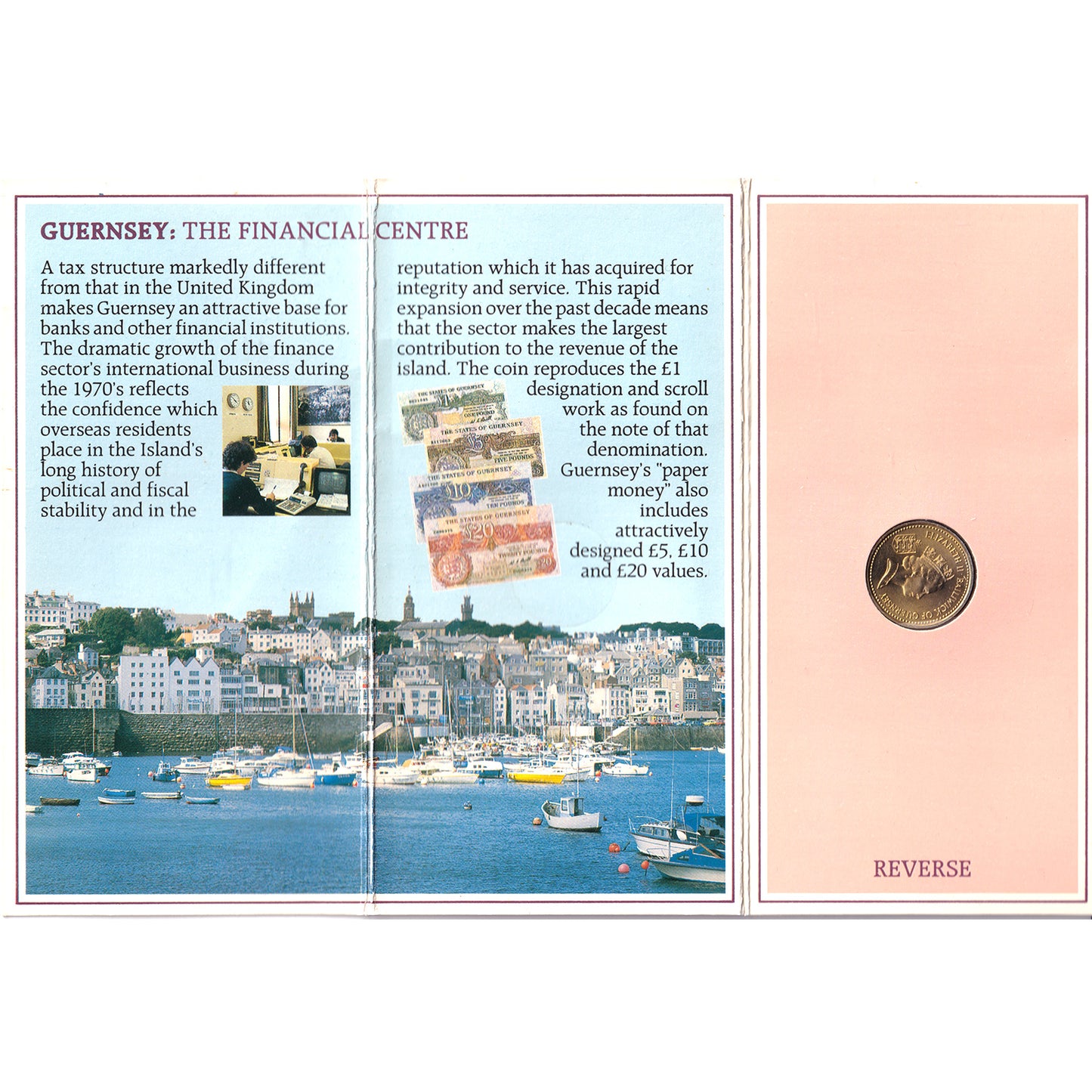 1985 Guernsey 1 Pound Uncirculated Coin in Folder (Bent)