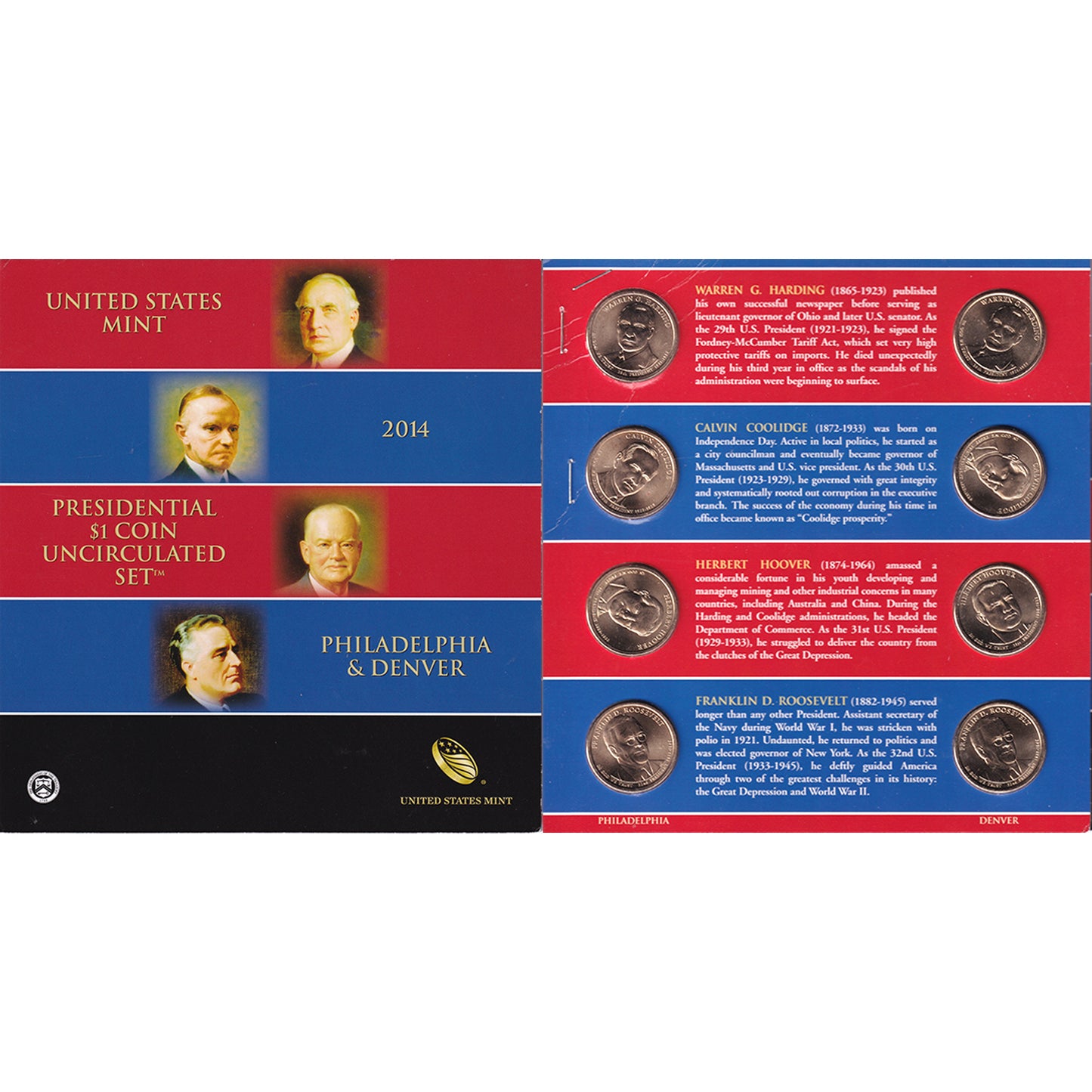 2014 P&D USA Presidential Dollar Uncirculated 8-Coin Set (Impaired)