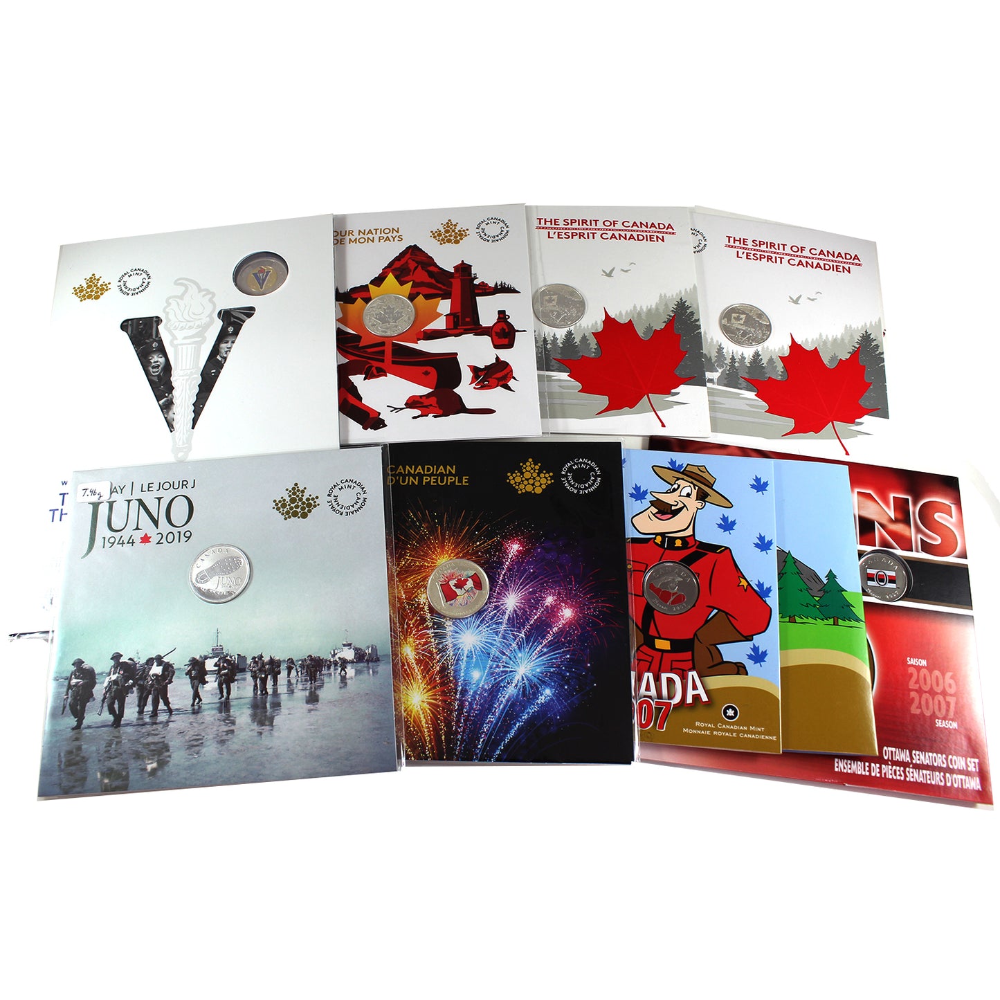 Lot of 8x 2007-2020 Canada Coins in Card and Gift Sets, 8Pcs. (Impaired)