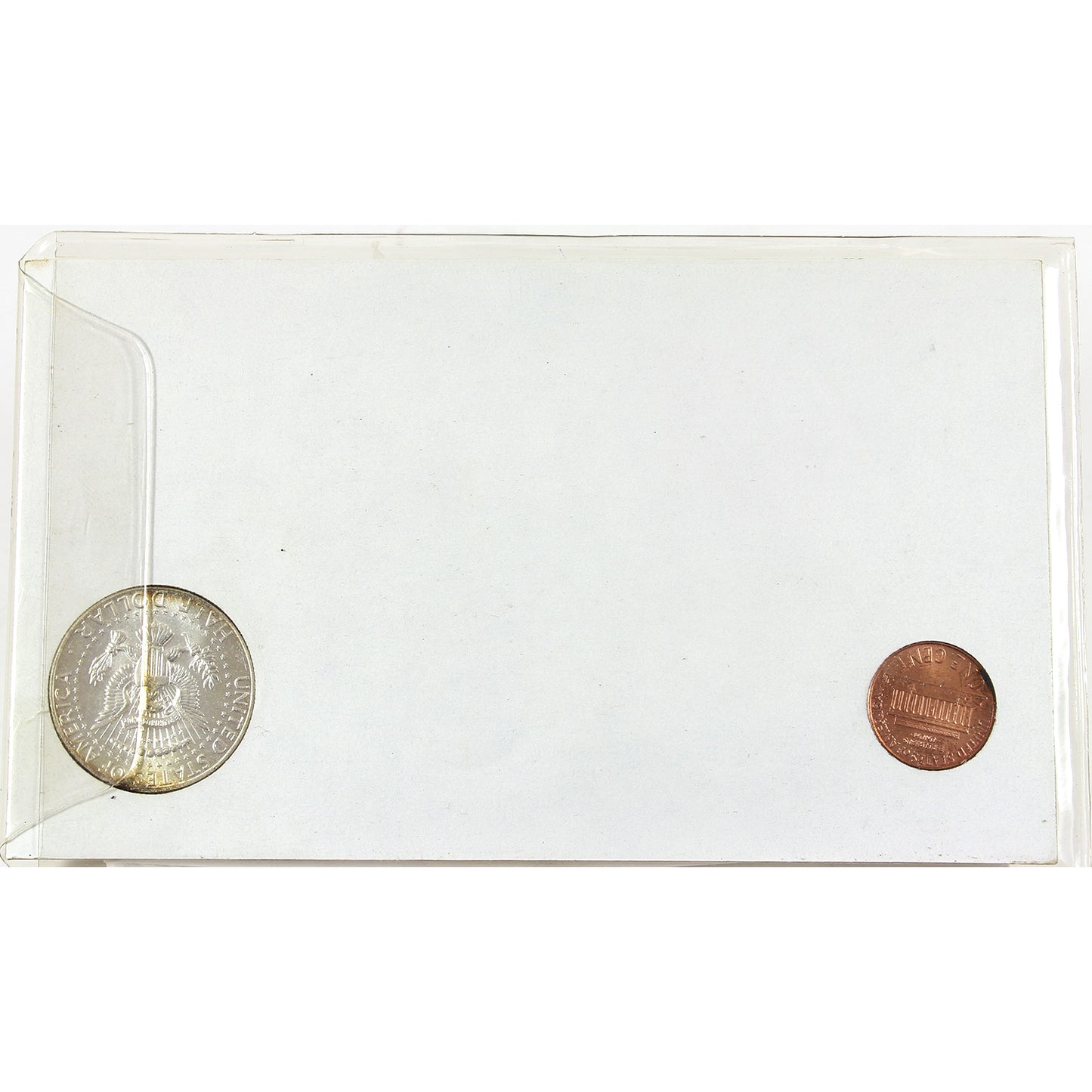 1964 and 1974 USA Cent and Half Dollar in Fact Card (Impaired)