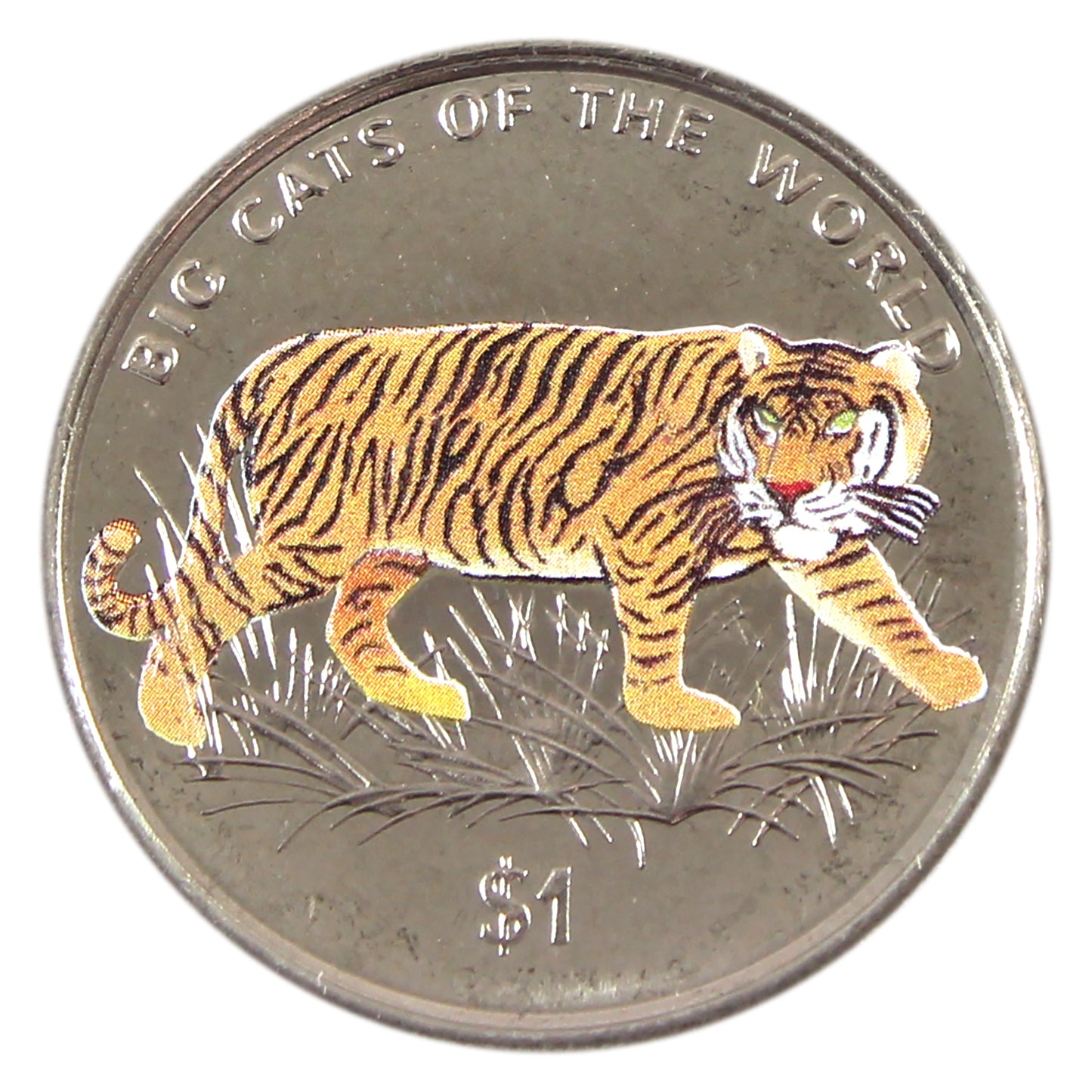 2001 Sierra Leone $1 Big Cats Colourized Tiger Coin in Case (Scuffed Capsule)