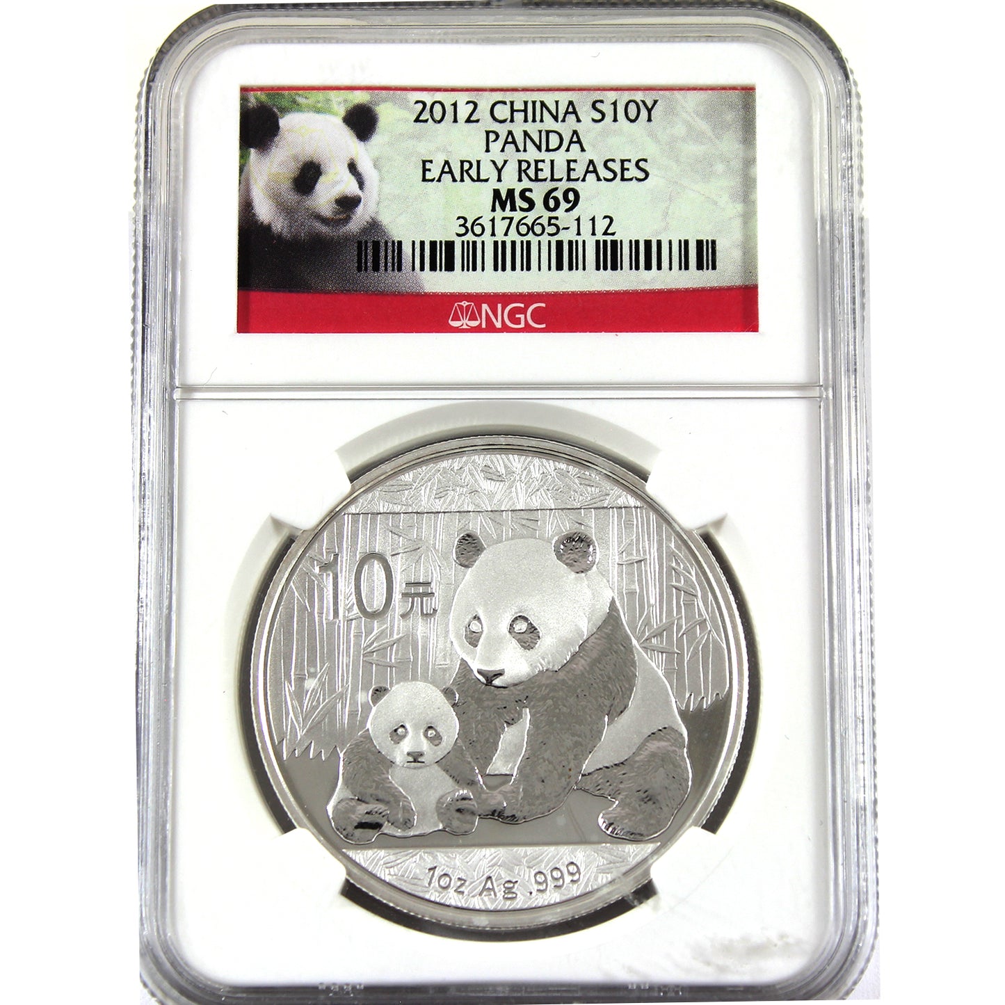 2012 China S10Y Panda 1oz. .999 Fine Silver NGC Cert. MS69 Early Releases (No Tax)