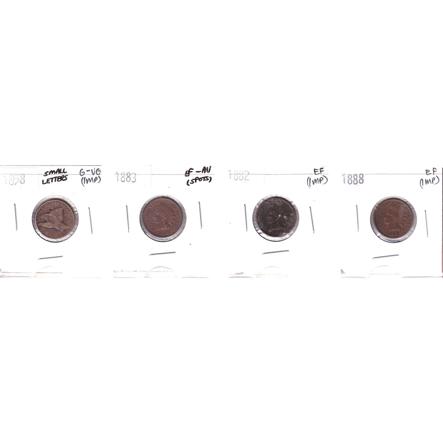 Lot of 4x 1858-1888 USA Cent, G-VG to EF-AU, 4Pcs. (Impaired)